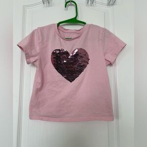 H&M Girls Pink Reversible Sequin Heart Tee